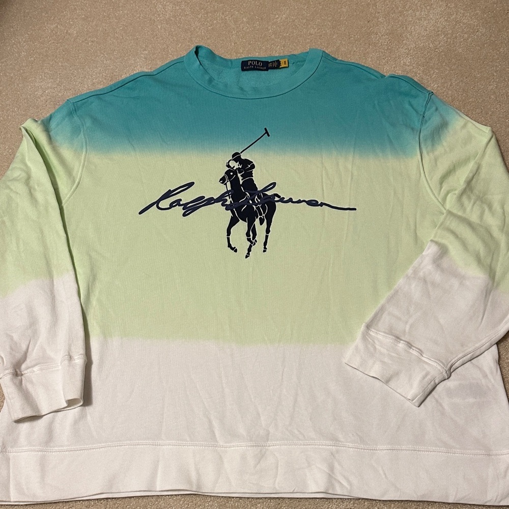 Polo Ralph Lauren Gradient Thin Sweatshirt ombre color teal to white size 3X